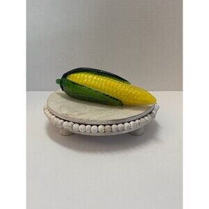 BLOWN ART GLASS VINTAGE CORN ON THE COB VEGETABLE FRUIT BOWL TABLE CENTERPIECE